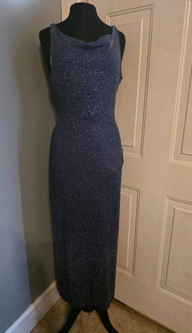 Vintage Y2K My Michelle Glitter Formal Dress Blue Stretch L Prom Hoco Romantic